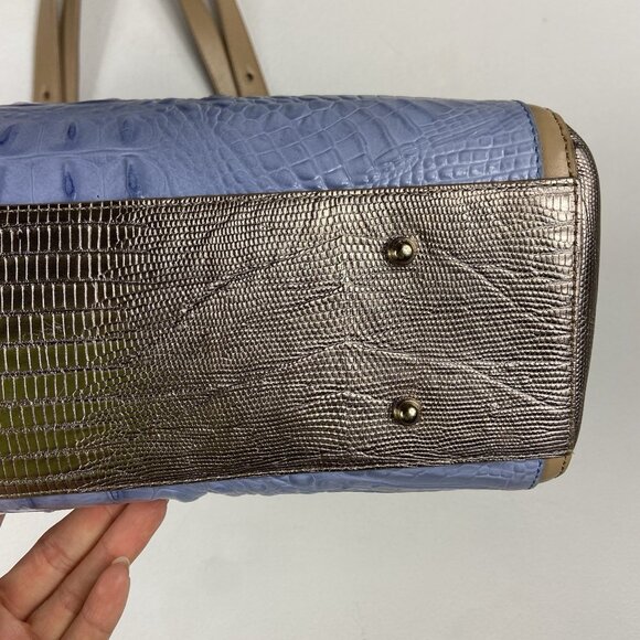 BRAHMIN Medium Arno Satchel Tote Leather Bag Lilac Periwinkle Silver - Picture 5 of 16